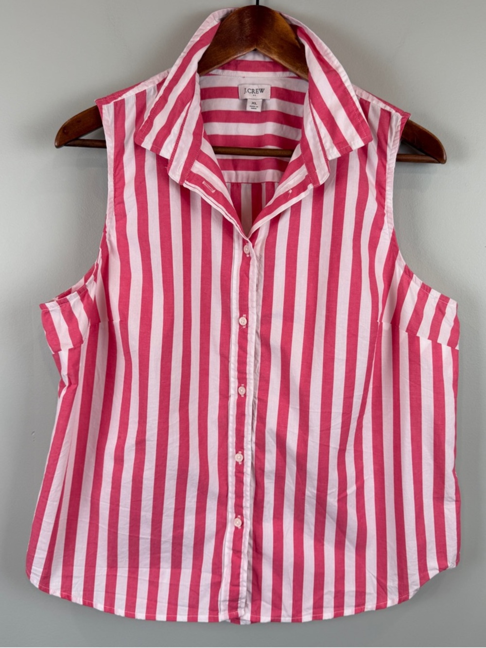 J. Crew Pink & White Striped Sleeveless Cotton Stretch Button-Down Top sz XL